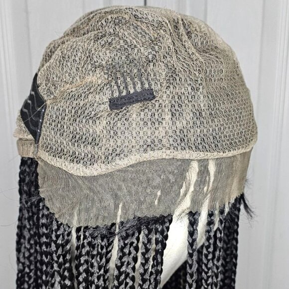 28 inch Long Boxed Braided Synthetic Wig Full Double Lace Black Braids HD Front - Picture 7 of 8